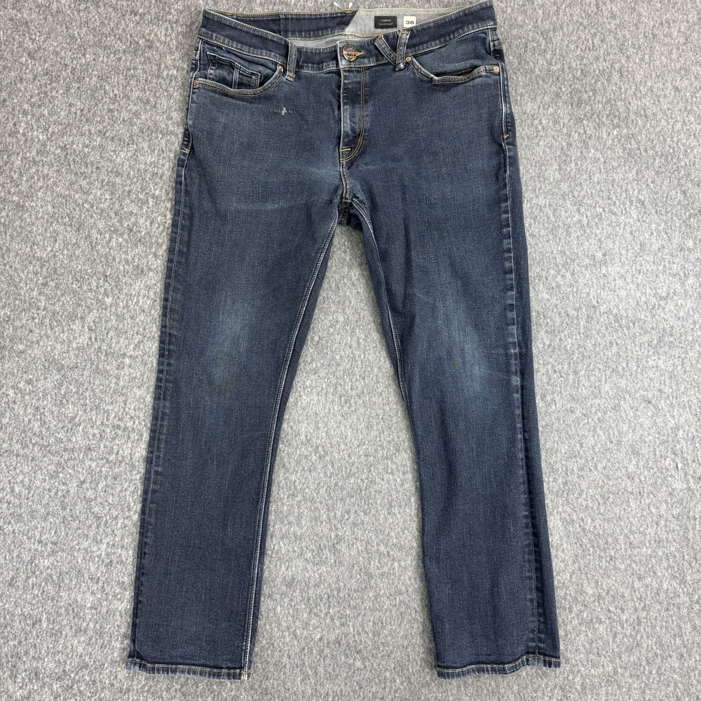 Volcom Vorta Slim Straight Jeans Men's 36x28 Dark Wash Stretch Denim Blue